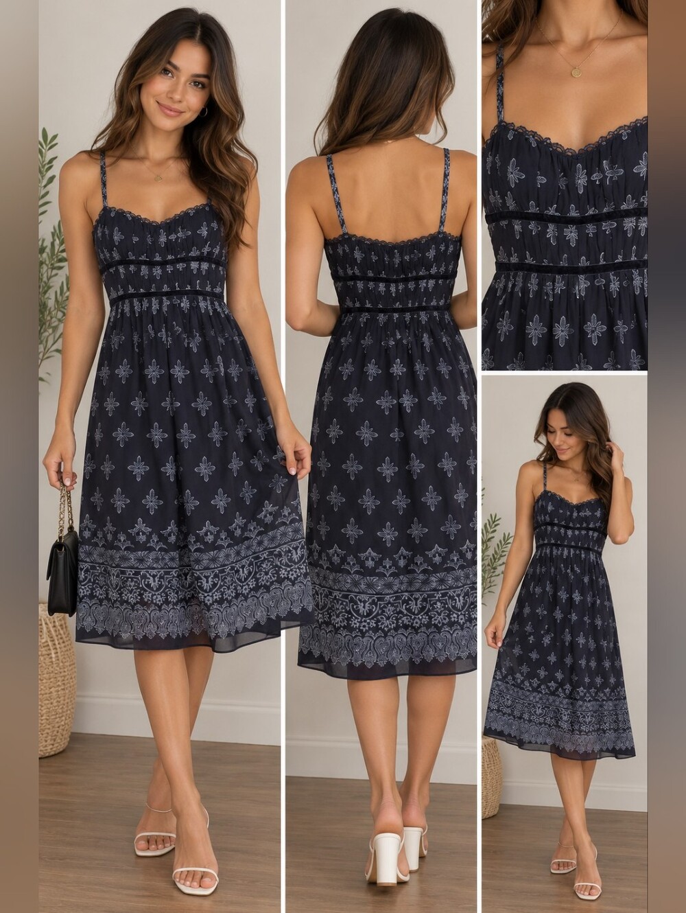 BCBGMaxAzria silk Floral Slip Dress Dark Blue size 4